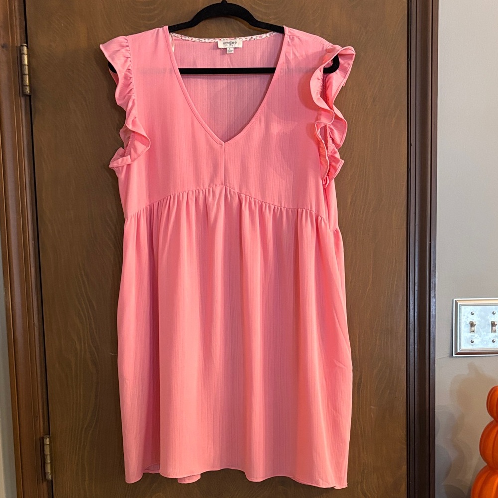 Umgee Pink Ruffle Sleeve Midi Dress